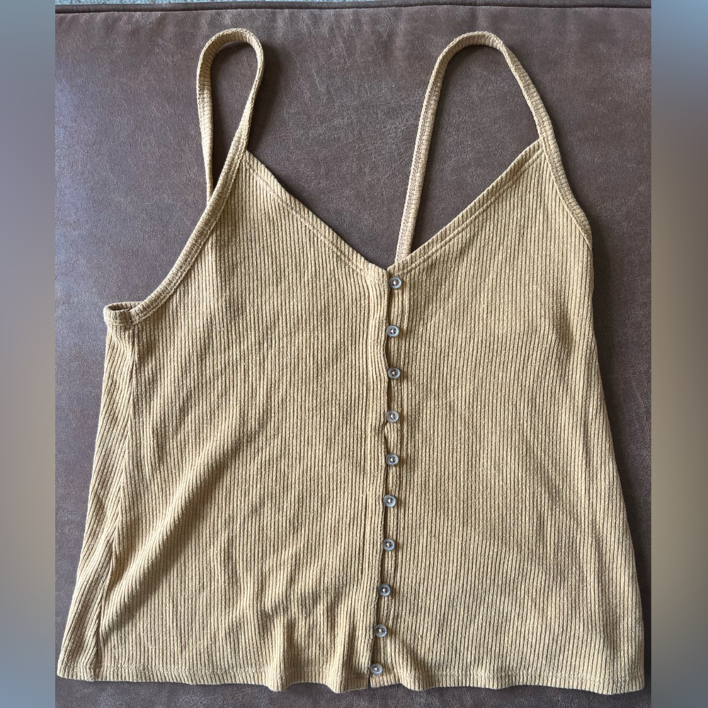 Tan Ribbed Button-Down Tank Top
